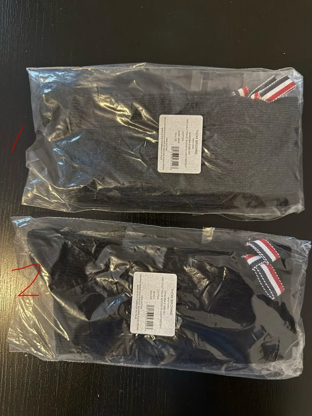 Thom Browne Black & Dark Gray Crew Socks with Signature Tricolor Tab